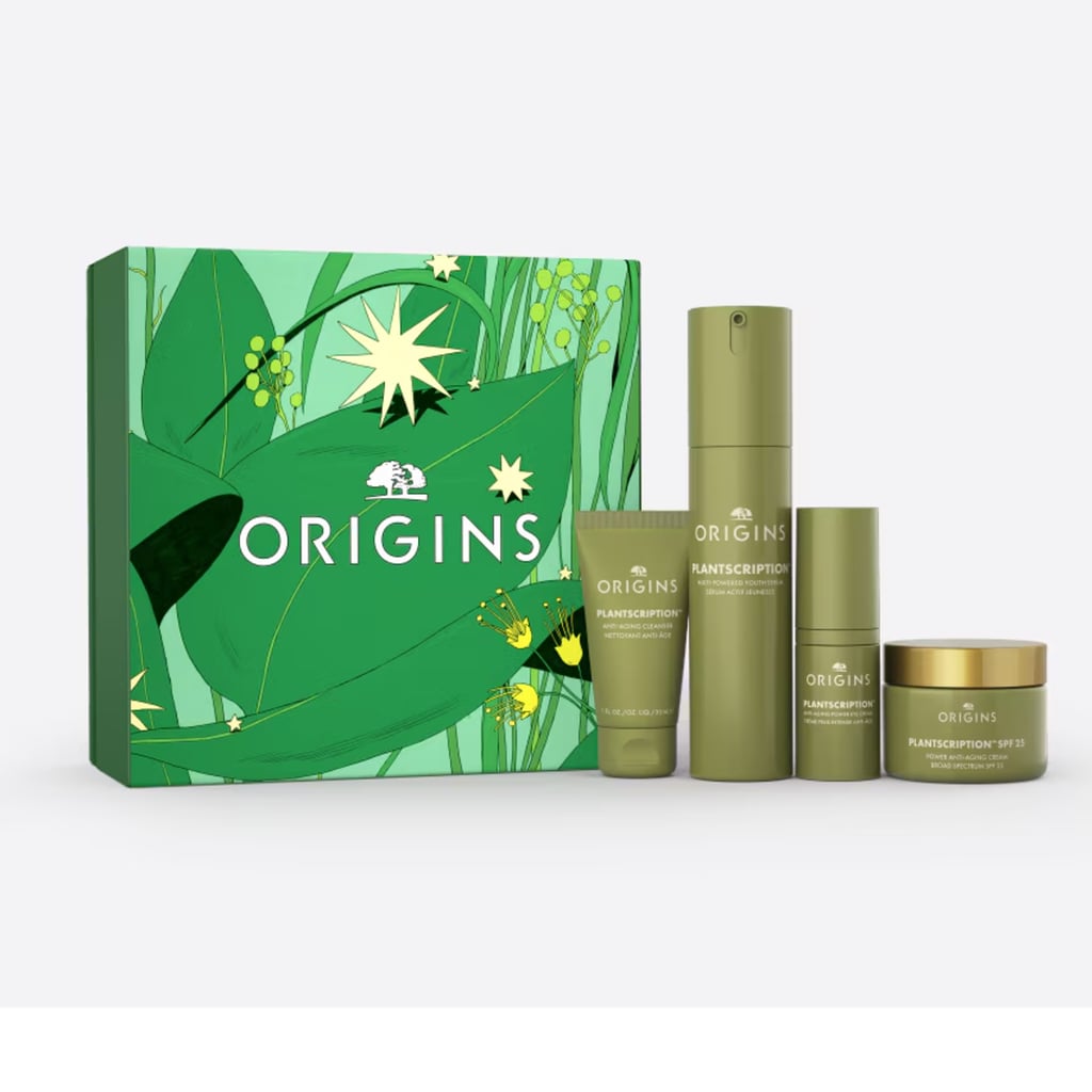 Origins Plantscription Youth-Boosting Essentials Gift Set ($140)
For anyone ready to level up their skin-care routine, this high-performance set goes beyond basic hydration by targeting lines, wrinkles, and loss of firmness. Valued at $211 but priced well below that, it includes a cleanser, serum, eye cream, and SPF face cream designed to smooth, protect, and visibly refine skin.