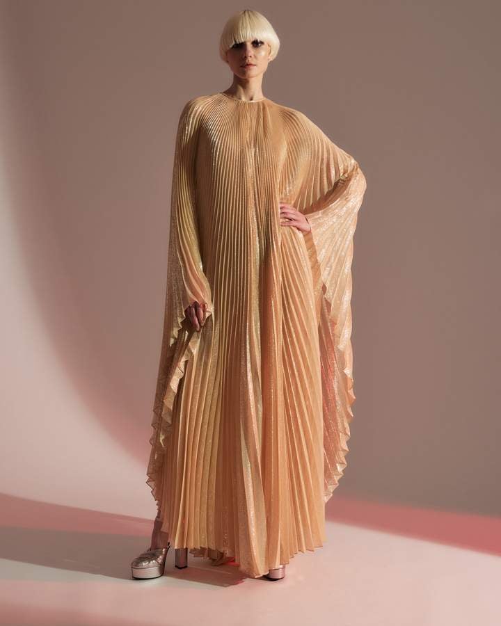 Halston x Netflix Liza Pleated Lurex Caftan