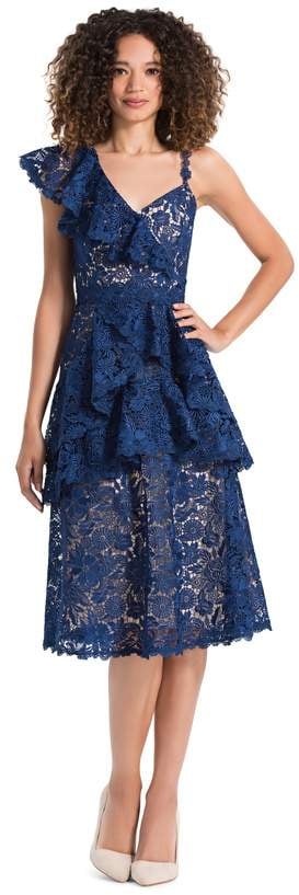 Alice + Olivia Florrie Ruffle Mid Length Dress