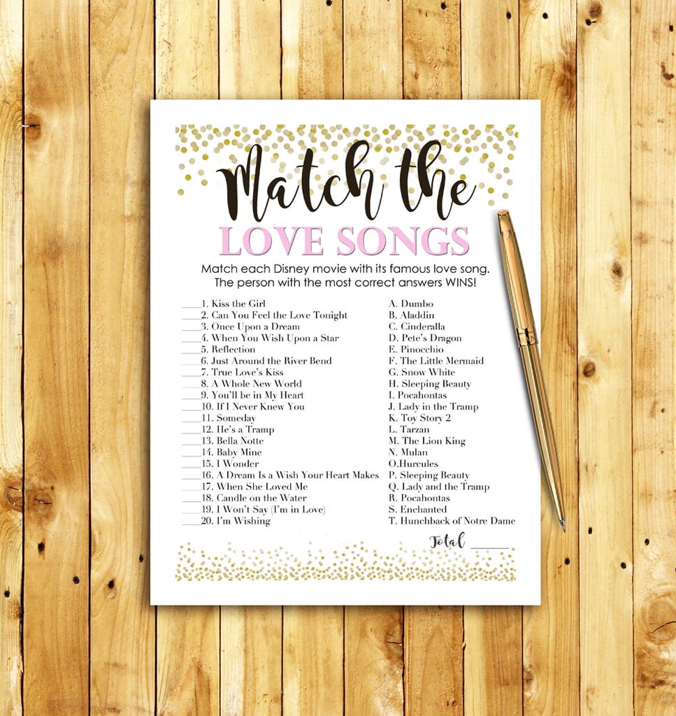 Match the Love Songs Game Cheap Bridal Shower Products POPSUGAR