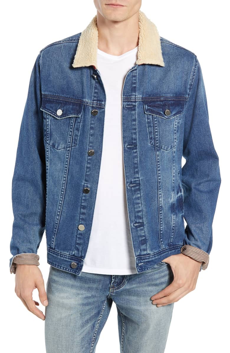 BlankNYC Fleece Collar Denim Trucker Jacket