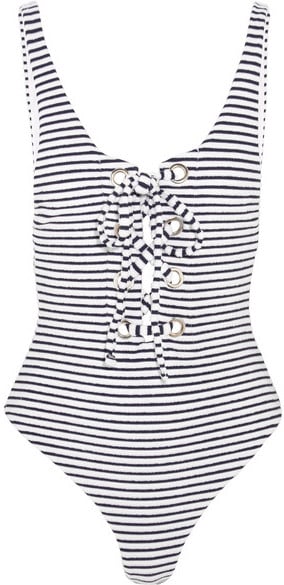 Mara Hoffman Lace-up Striped Organic Cotton-blend Terry Swimsuit