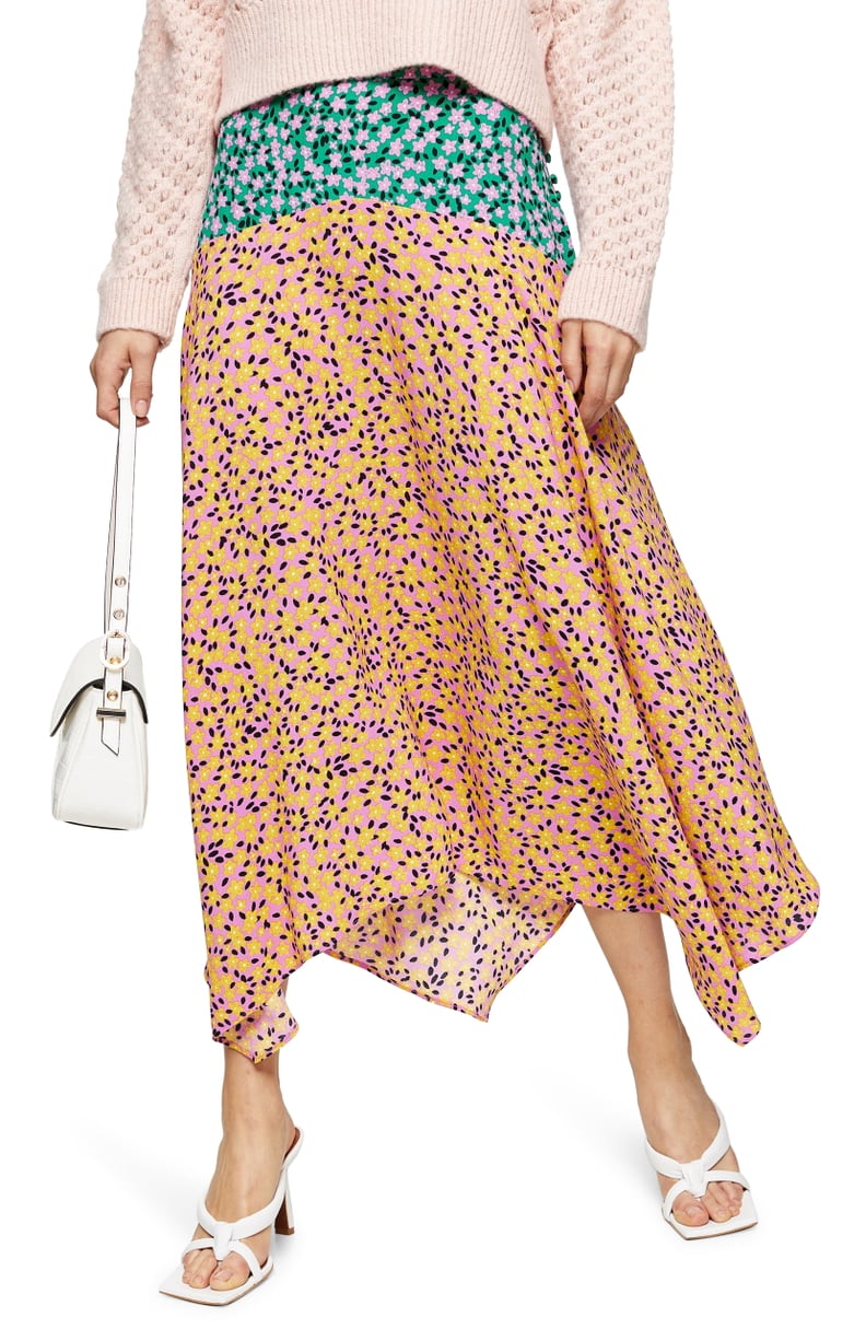 Topshop Thrift Mixed-Floral Midi Skirt