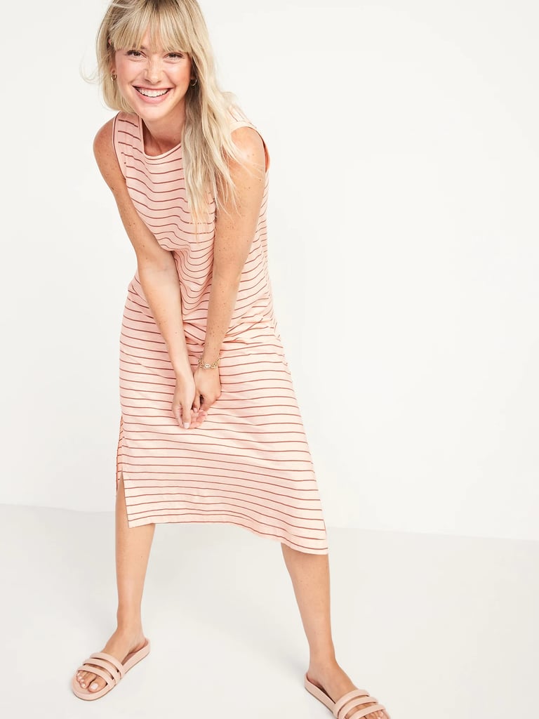 Old Navy Vintage Sleeveless Striped Slub-Knit Midi Shift Dress