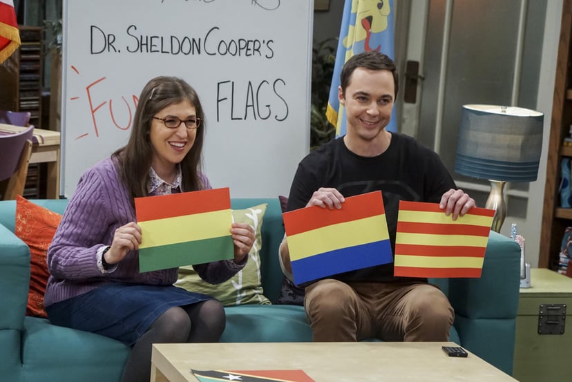 THE BIG BANG THEORY, (from left): Mayim Bialik, Jim Parsons, 'The Veracity Elasticity', (Season 10, ep. 1007, aired Nov. 3, 2016). photo: Monty Brinton / CBS / courtesy Everett Collection