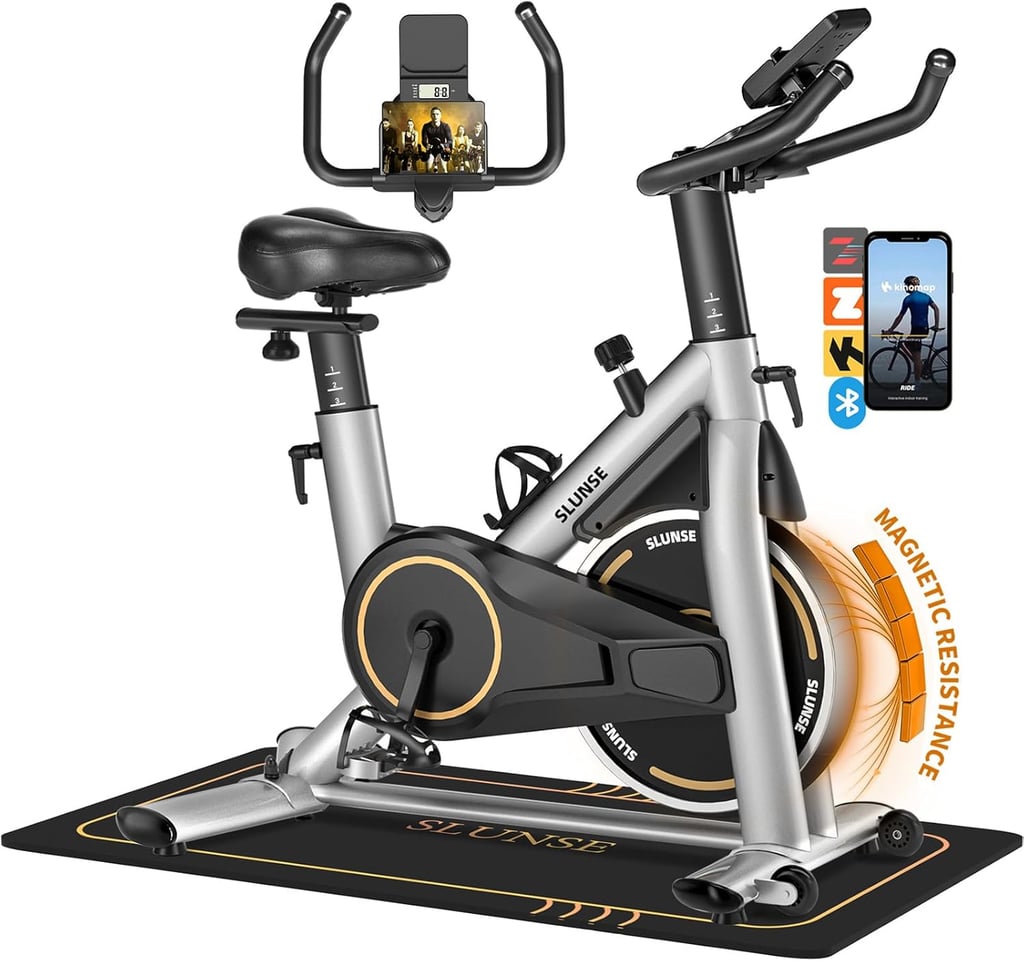 Slunse Exercise Bike ($220, originally $410)
This sturdy bike is the perfect choice if you have your own tablet or like to cue up classes on your phone. Since it doesn't have its own screen, you can take cycling classes from whatever app you want — you're not locked into anything. The bike also includes a monitor to track your pulse, time, speed, distance, and calories burned. Overall, reviewers say it's a great indoor bike for the money spent.
