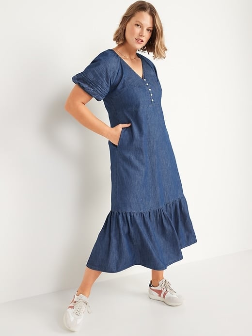 Old Navy Chambray Puff-Sleeve All-Day Maxi Swing Dress