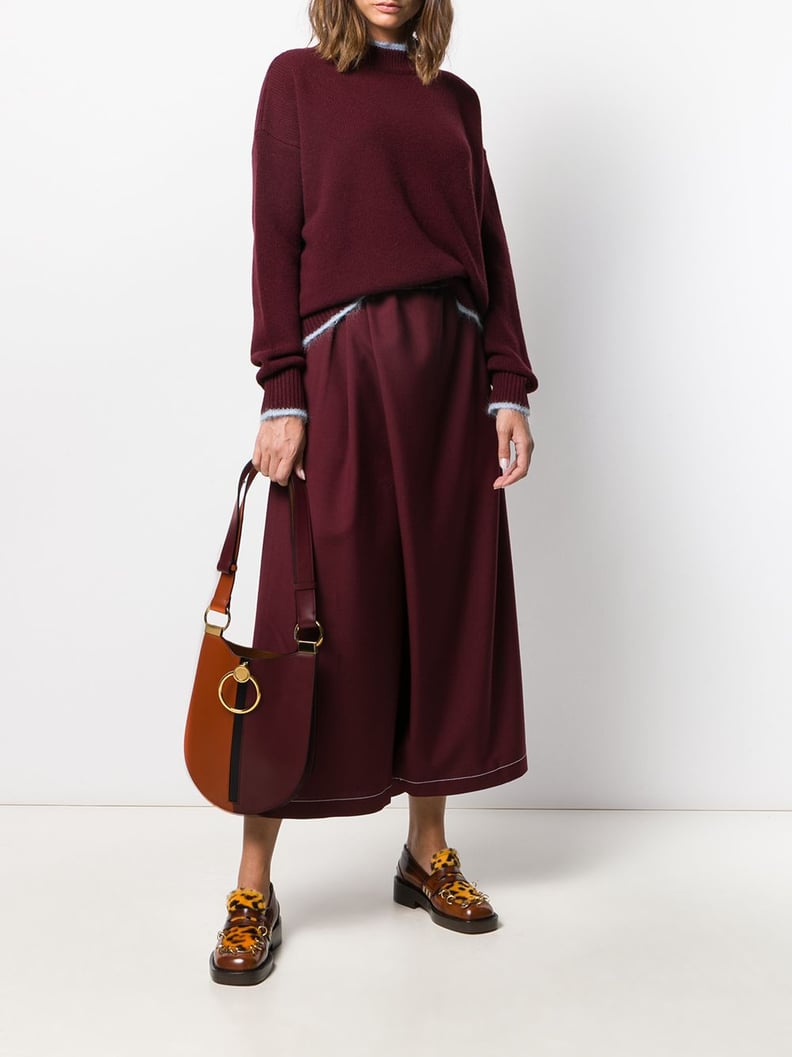 Marni Bi-Color Crewneck Sweater and Contrast Stitching Wrap Loose Trousers