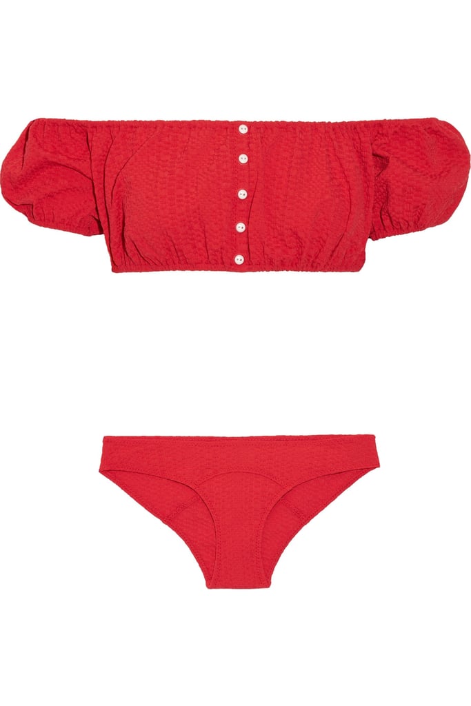 This Lisa Marie Fernandez Leandra Off-the-Shoulder Seersucker Bikini ($395) is one way you can make a statement this summer.