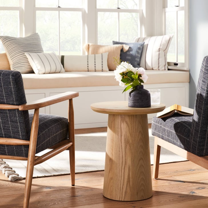 Round wood pedestal sales side table