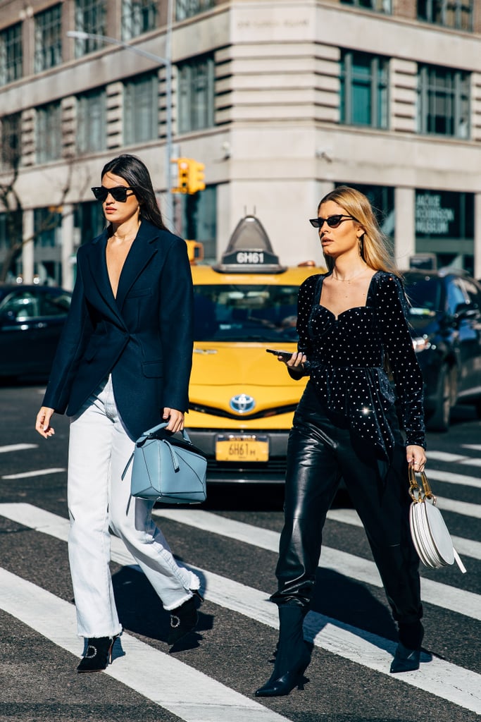 With a Navy Blazer and Black Bejeweled Ankle Boots