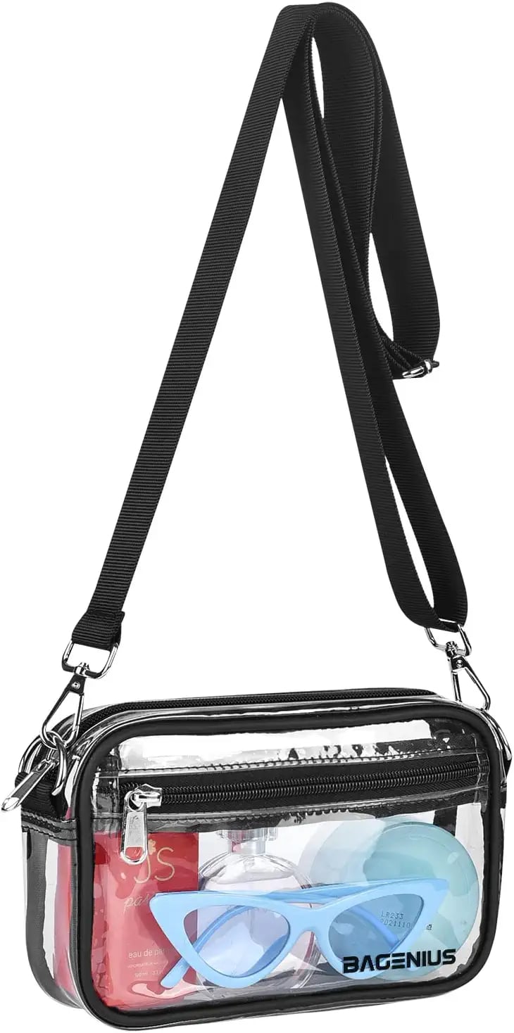 A Clear Bag With a Zippered Container: Clear Crossbody Messenger Shoulder Bag