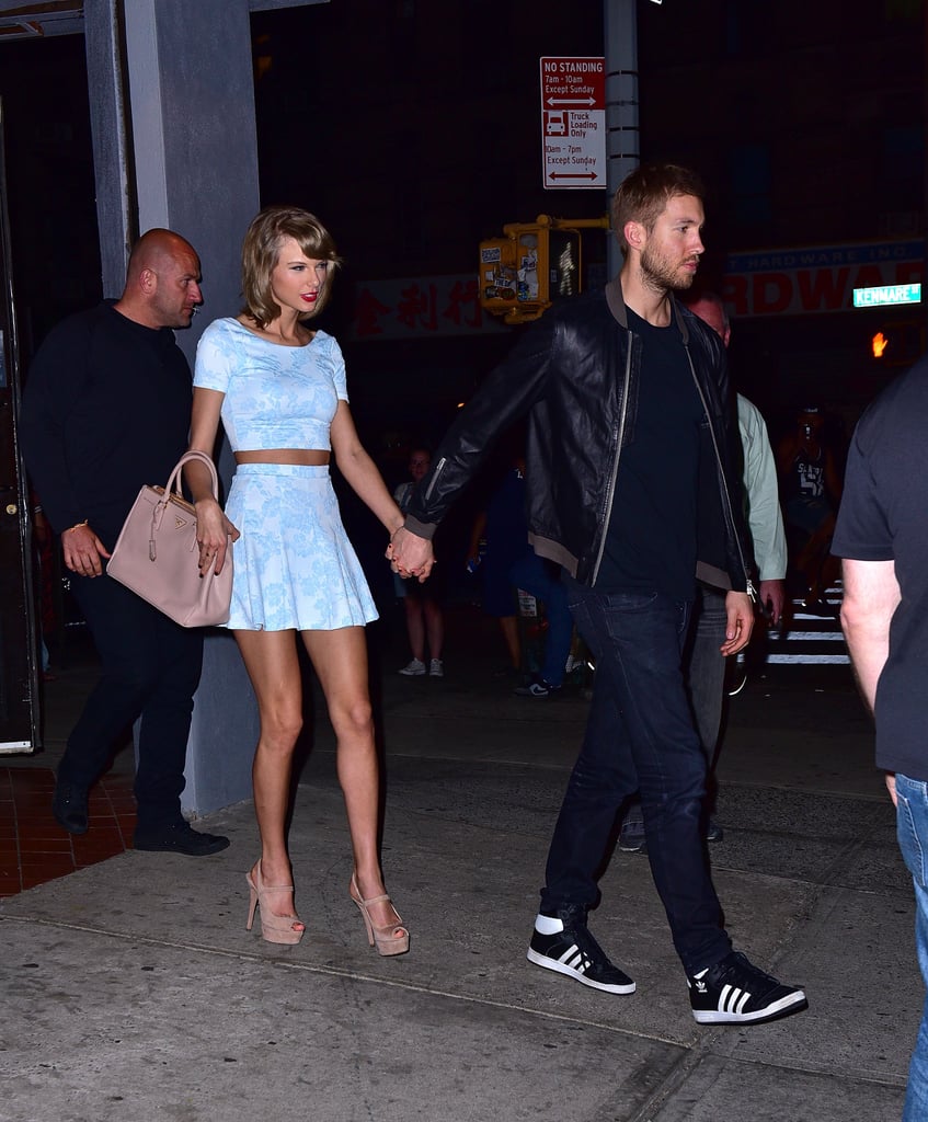 Taylor Swift Wearing Aqua Top and Skirt With Calvin Harris