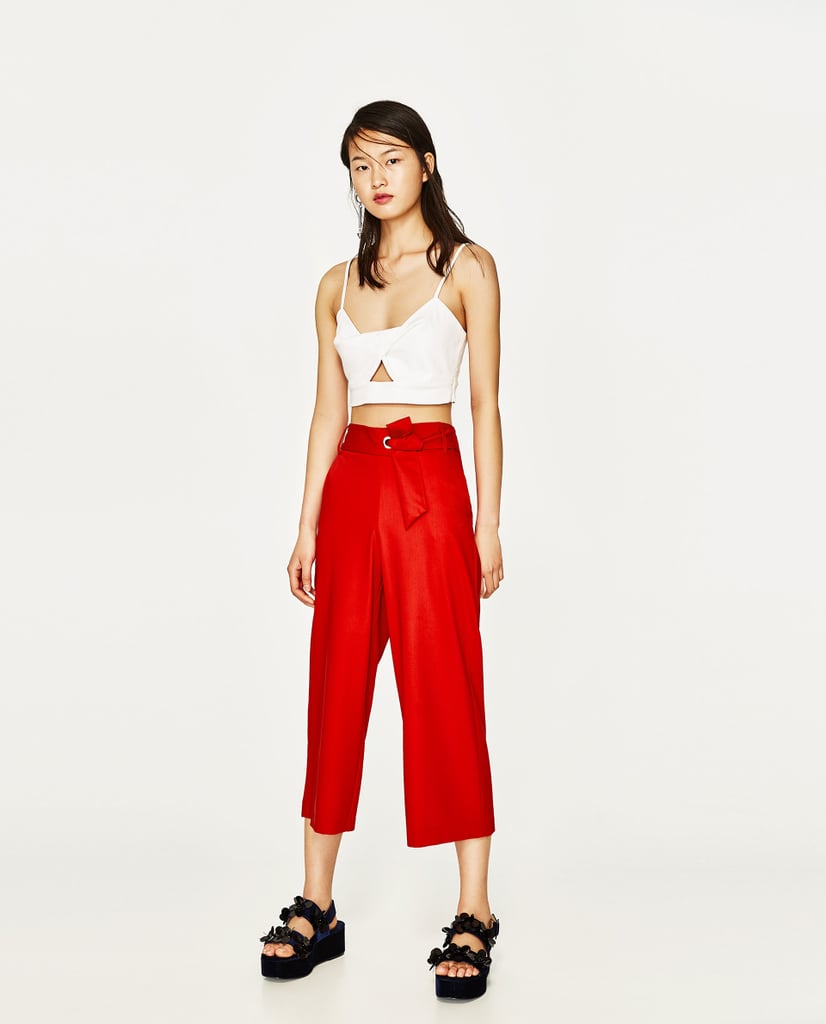zara cropped trousers with buttons