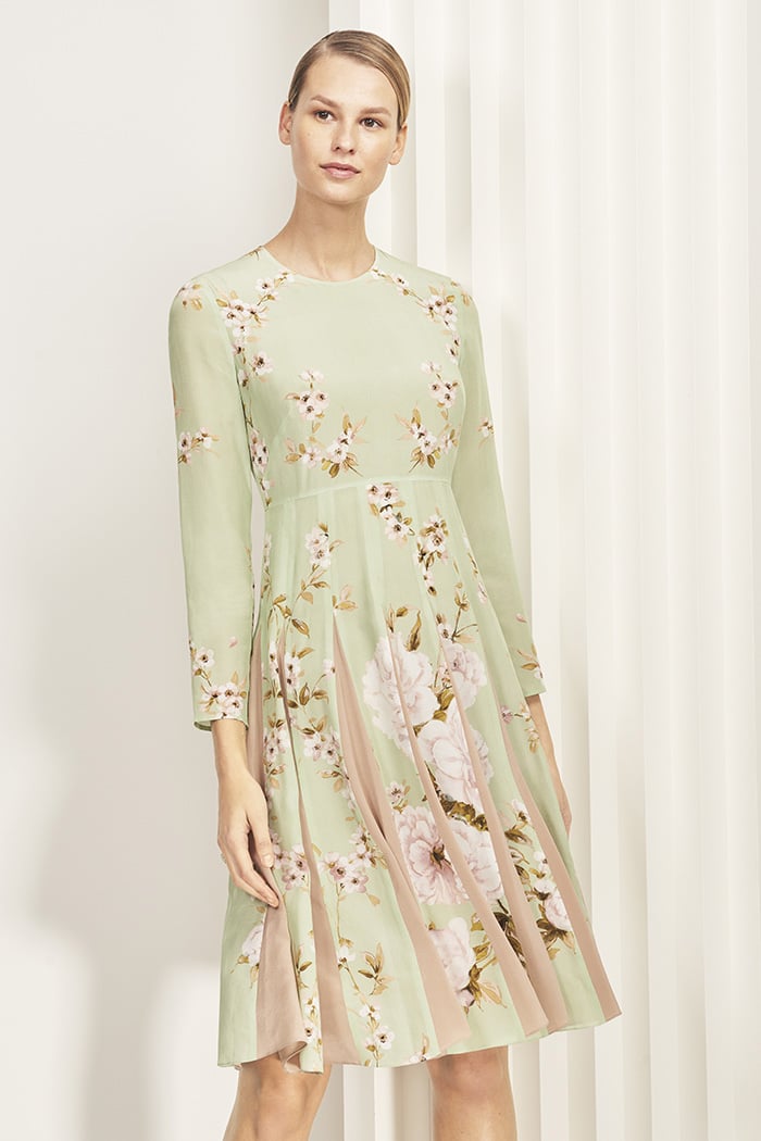 Pippa is wearing the Hepburn Dress in Bloom Print Silk by The Fold