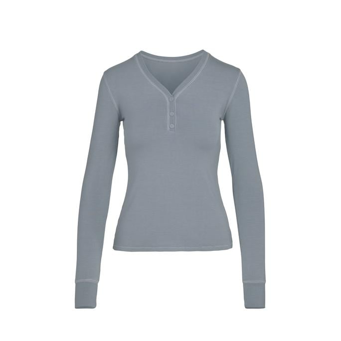 Skims Sleep Henley Long Sleeve in Slate