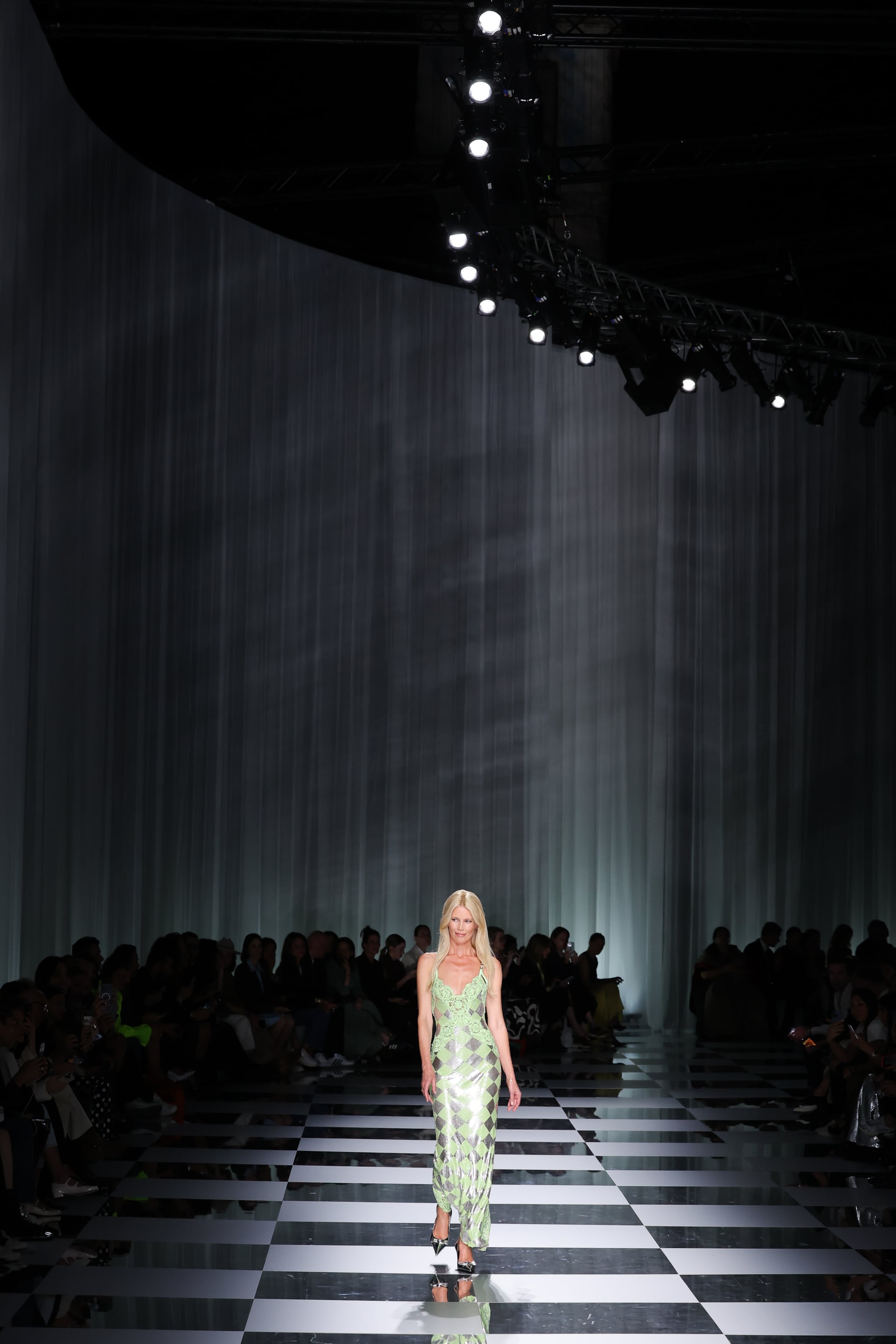 Claudia Schiffer Closes Versace Spring '24 Show in Milan