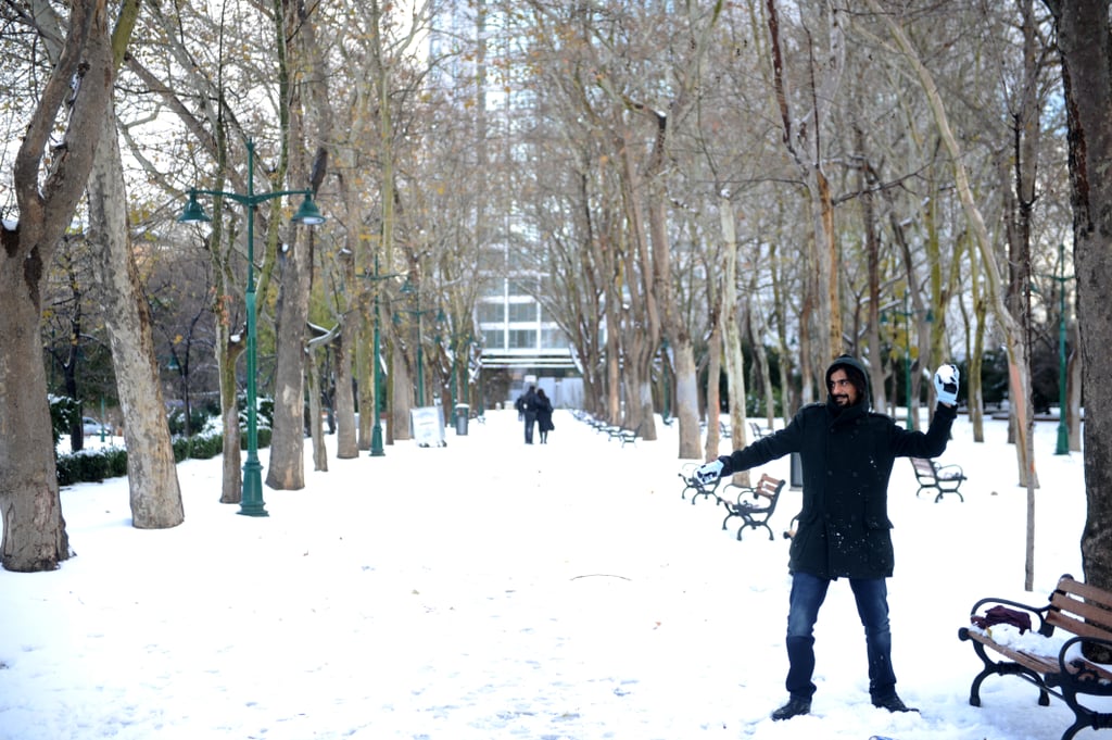 A man in Istanbul, Turkey, threw snowballs.