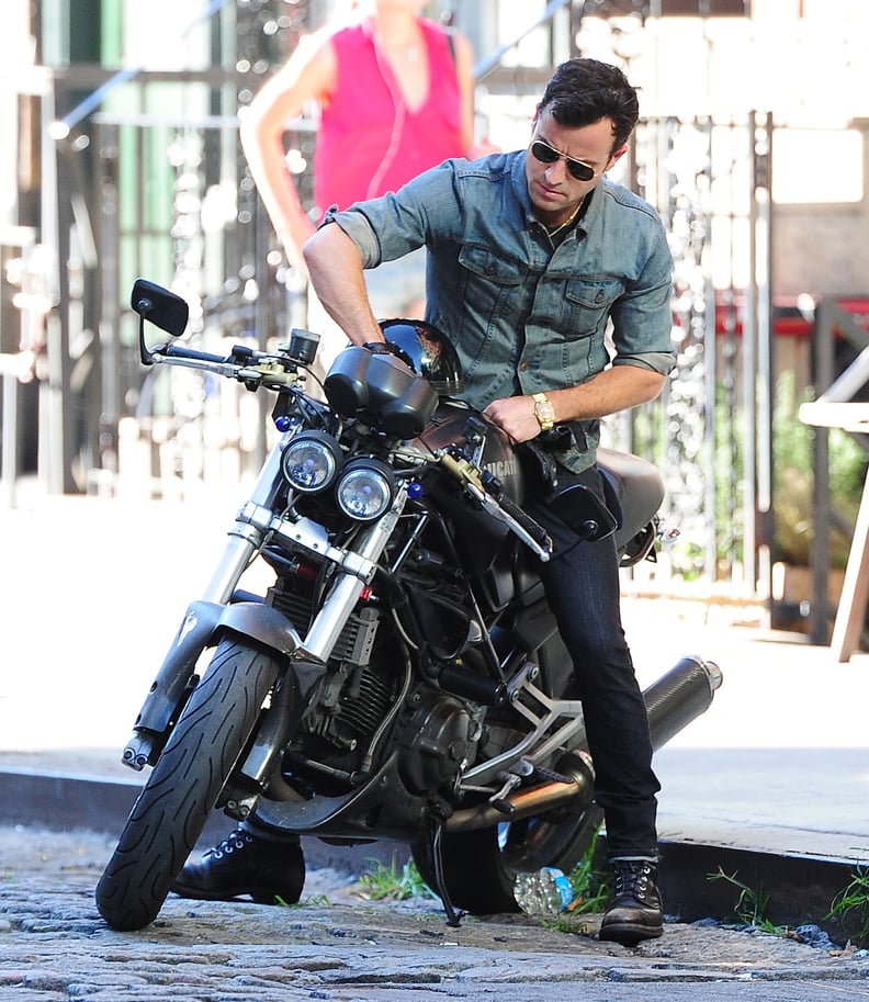 When he played with his motorcycle in the sunshine.