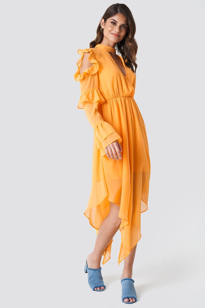 NA-KD Cold Shoulder Flounce Maxi Dress