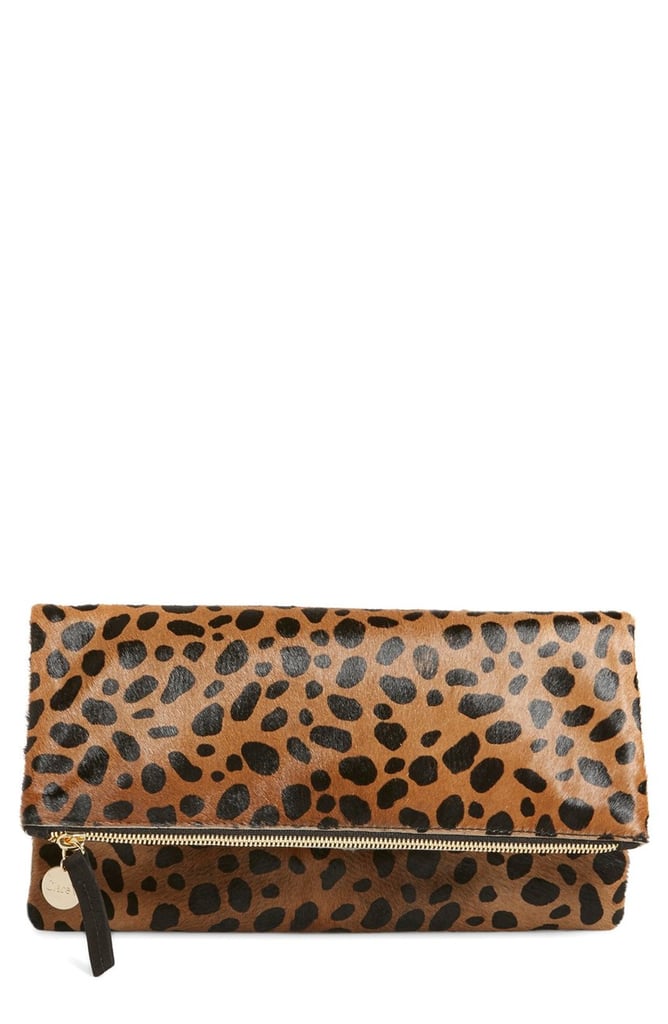 Clare Vivier Genuine Calf Hair Leopard Print Foldover Clutch ($275)