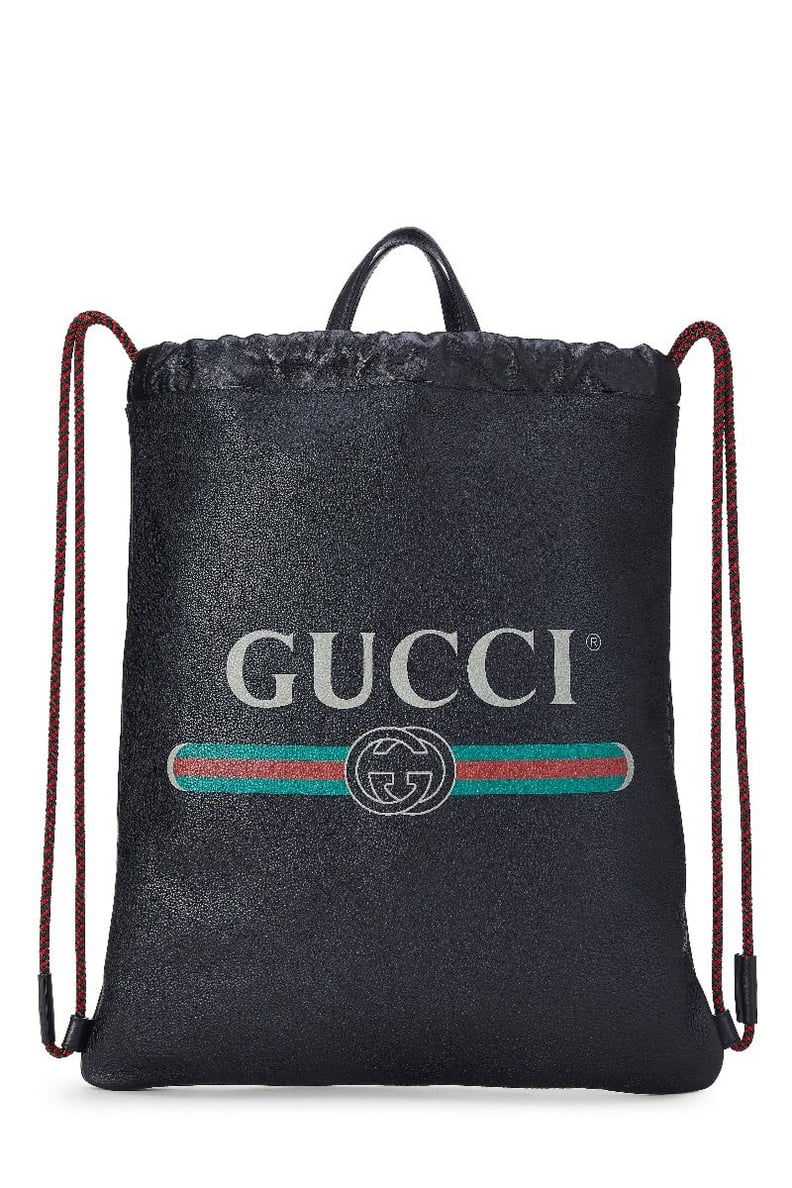 Gucci Black Leather Drawstring Backpack Large