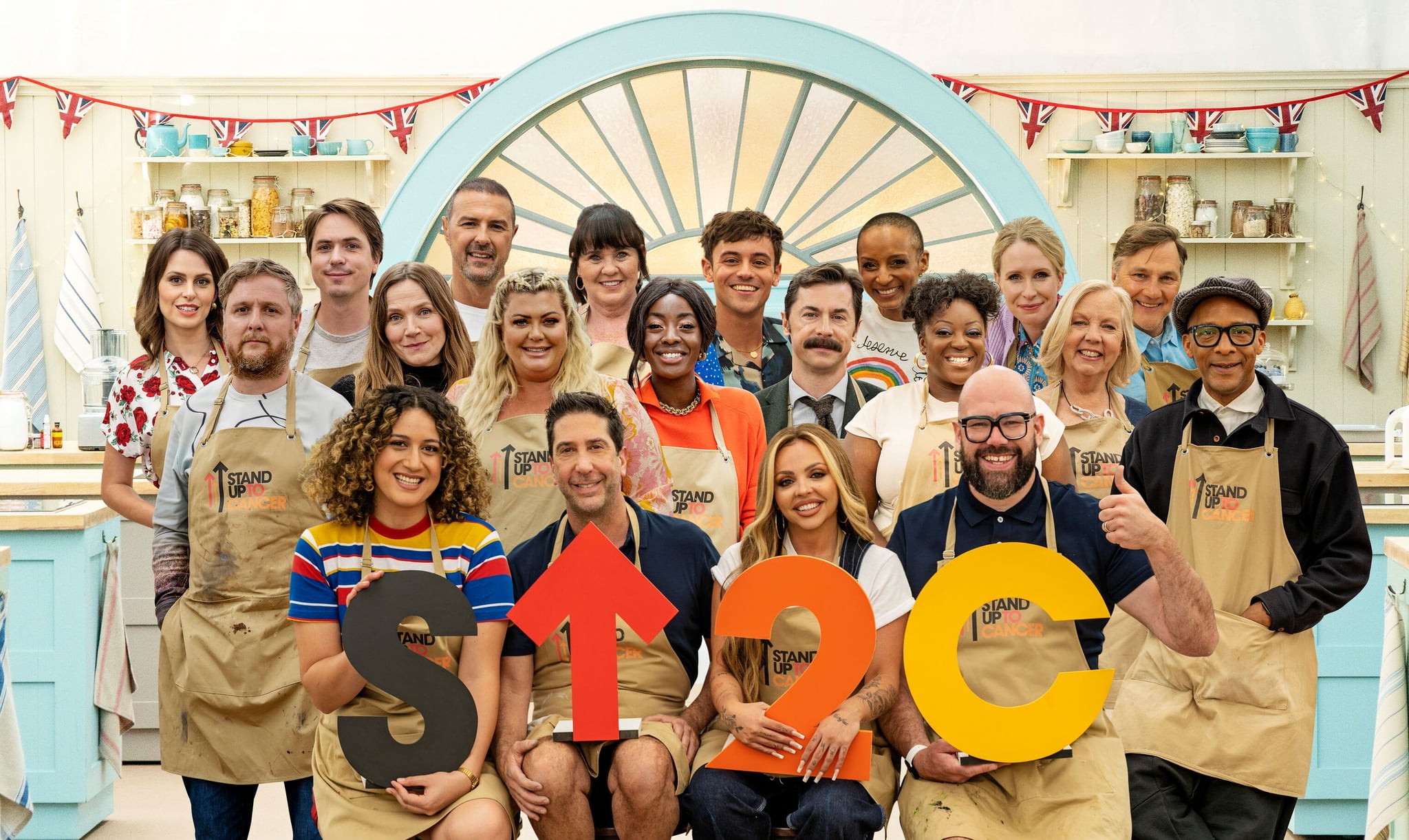 Back Row - Ellie Taylor, Joe Thomas, Paddy McGuinness, Coleen Nolan, Tom Daley, Adele Roberts. Lucy Beaumont, David Morrissey. Middle Row - Tim Key, Jessica Hynes, Gemma Collins, AJ Odudu, Mike Wozniak, Judi Love, Deborah Meaden, Jay Blades.Front Row - Rose Matafeo, David Schwimmer, Jesy Nelson, Tom Davis