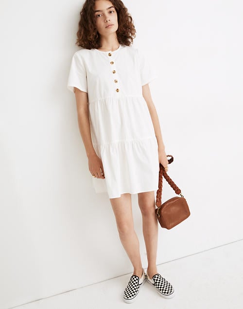 Madewell Button-Front Short-Sleeve Tiered Mini Dress