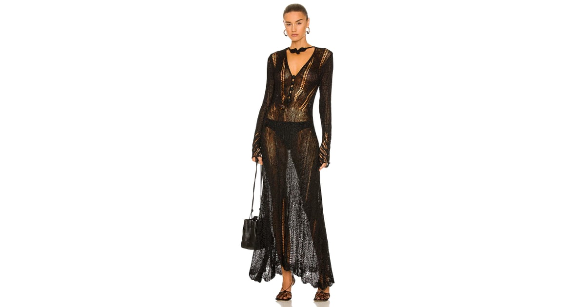 Norma Kamali Crochet Dress in Black | Anya Taylor-Joy's Sheer Black ...