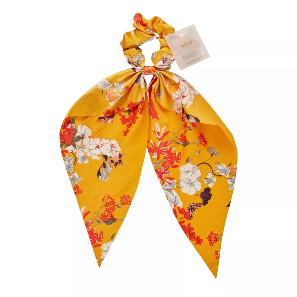 For a Summer Look: Scunci Collection Scarf Satin Yellow Floral Scrunchie