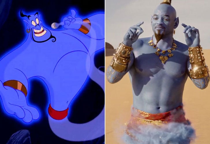 Will Smith as the Genie Aladdin Cartoon and LiveAction Cast Sideby