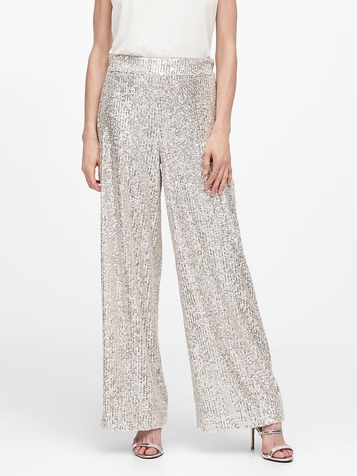 High-Rise Wide-Leg Sequin Pant