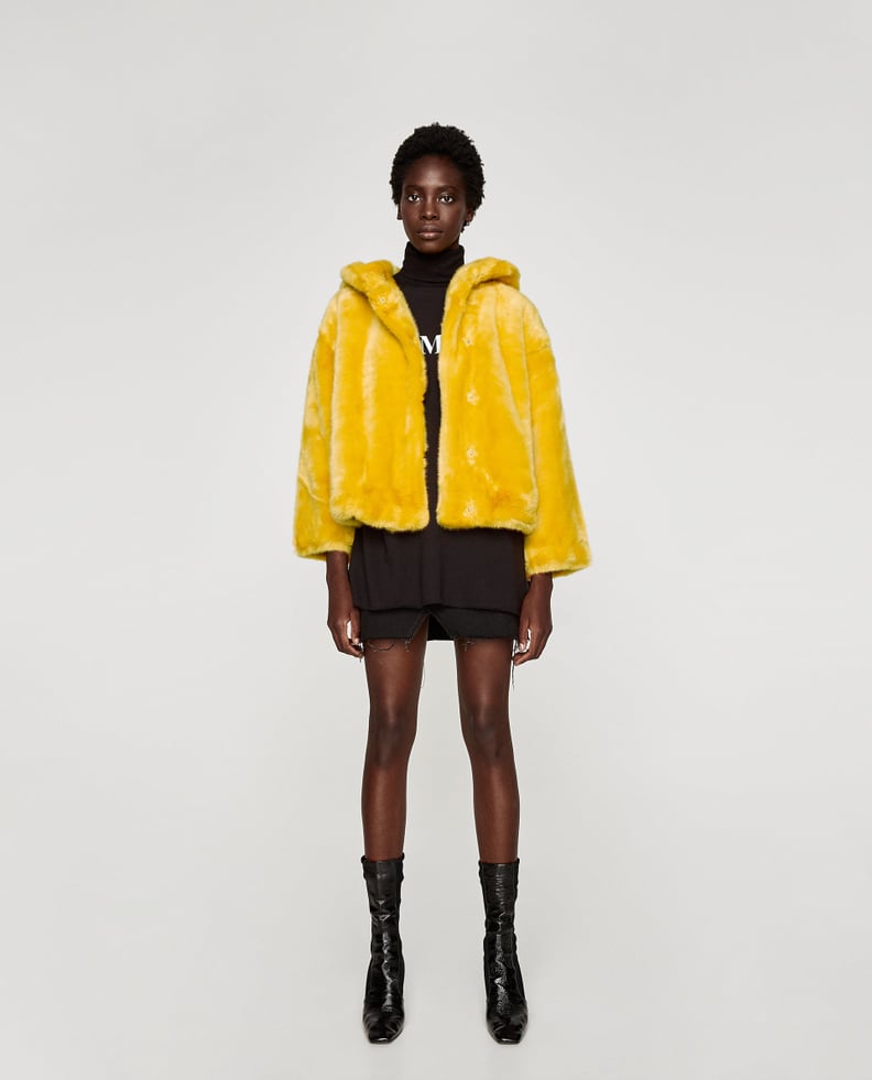 Zara hooded three quarter best sale length coat