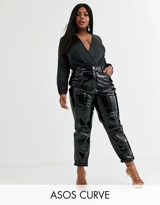 ASOS Design Curve Farleigh High Waist Slim Mom Jeans in Black Vinyl