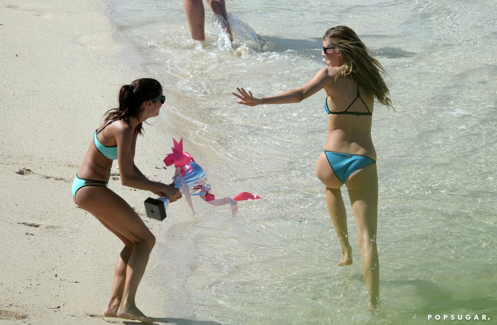 Nick Jonas and Victoria's Secret Models on the Beach 2015