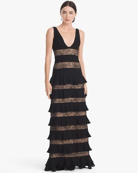 White House Black Market Lace Ruffle Tier Gown Meghan Markle