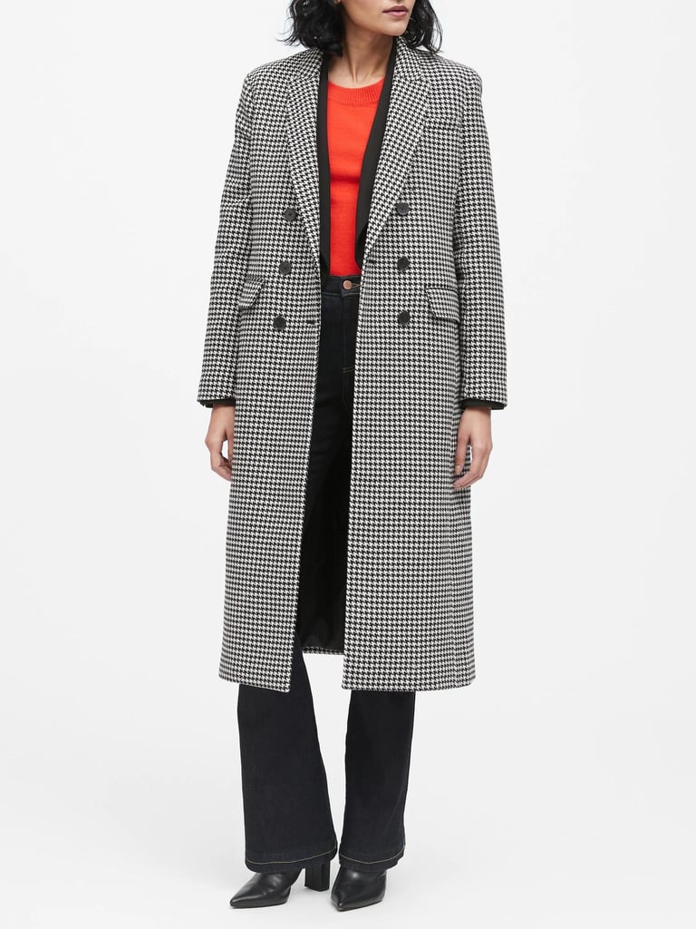Houndstooth Double-Breasted Car Coat