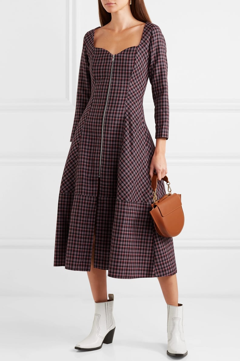 Paper London Lotus Checked Wool Blend Crepe Midi Dress