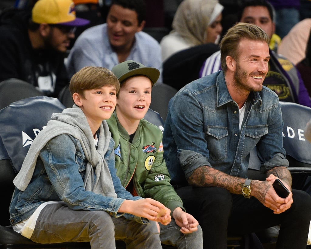 David Beckham With Sons at Lakers Game