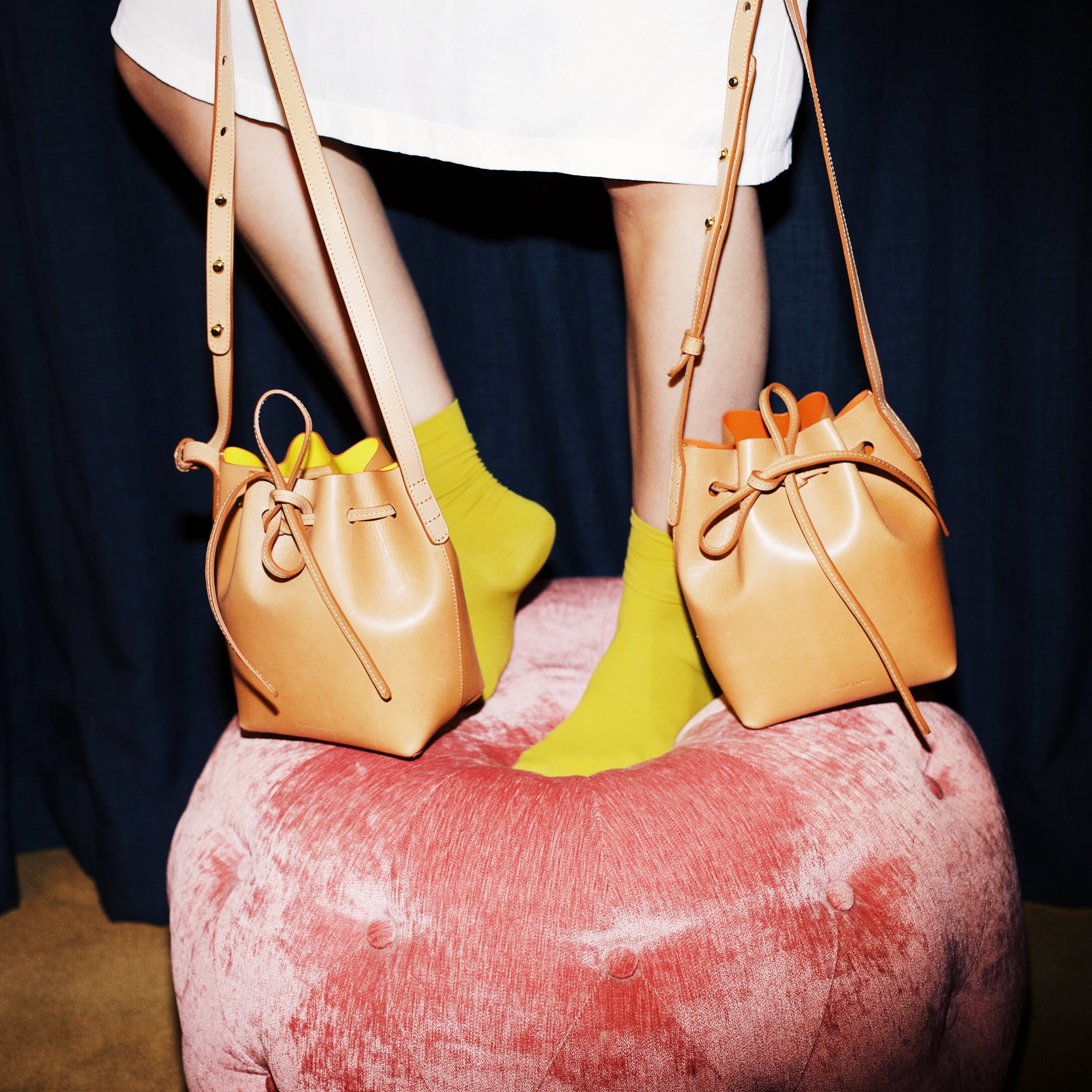 Mansur Gavriel Blush Pink/Brown and Moss Green Canvas and Leather Tote  Mansur Gavriel