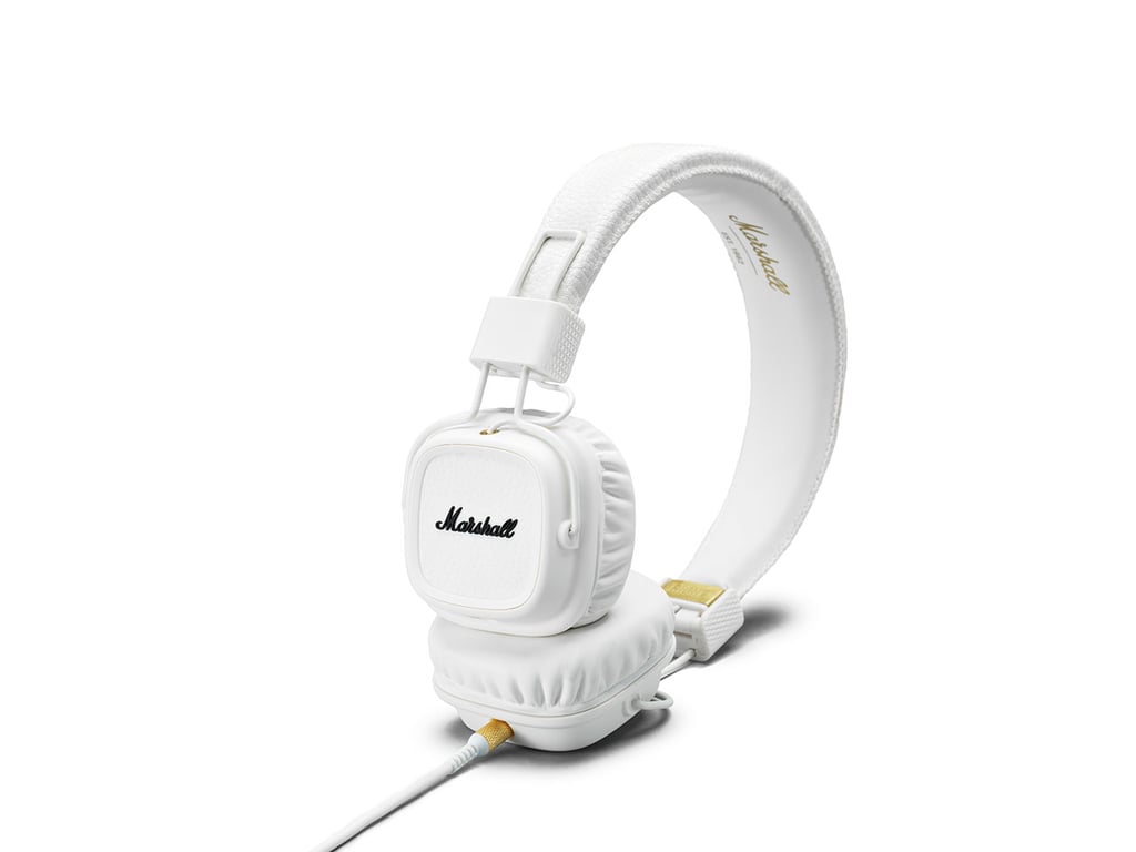 While these are large, the Marshall Major II White Headphones ($119) fold so you can bring them anywhere. They also have a microphone, so you can use them to make phone calls.