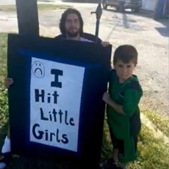 Dad Makes Son Carry Sign About Hitting Girls