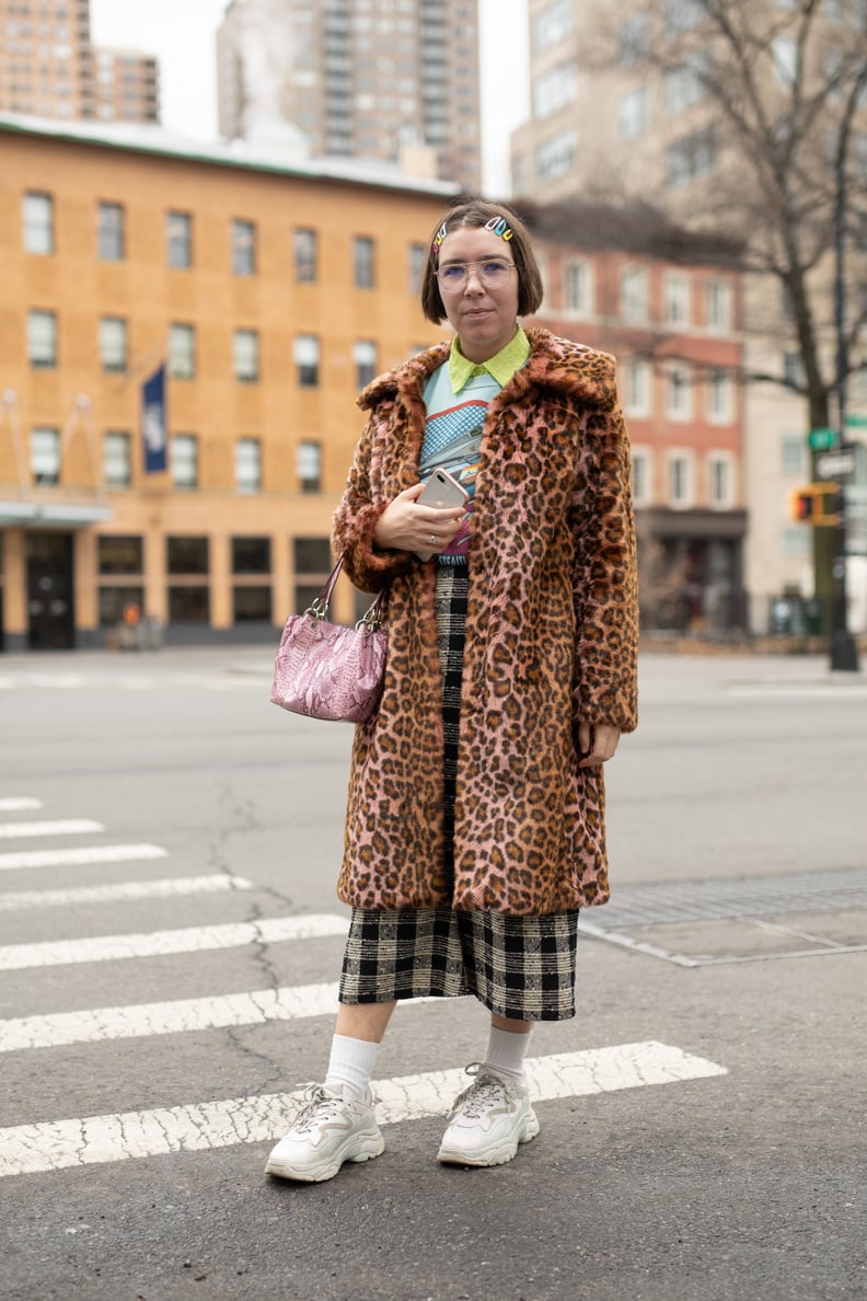 Style Your Leopard-Print Coat With: A Colorblock Top, Printed Pants, and Sneakers With Tall Socks