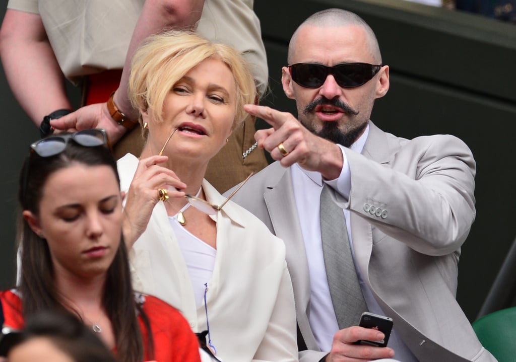 Hugh chatted with wife Deborra-Lee Furness.