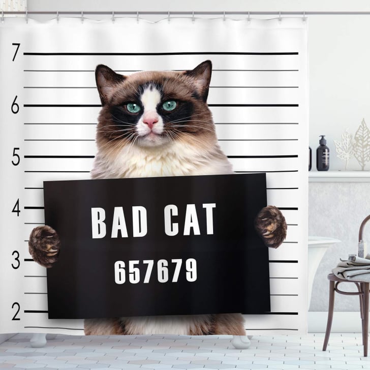 A Cat Mugshot Funny and Weird Shower Curtains on Amazon POPSUGAR