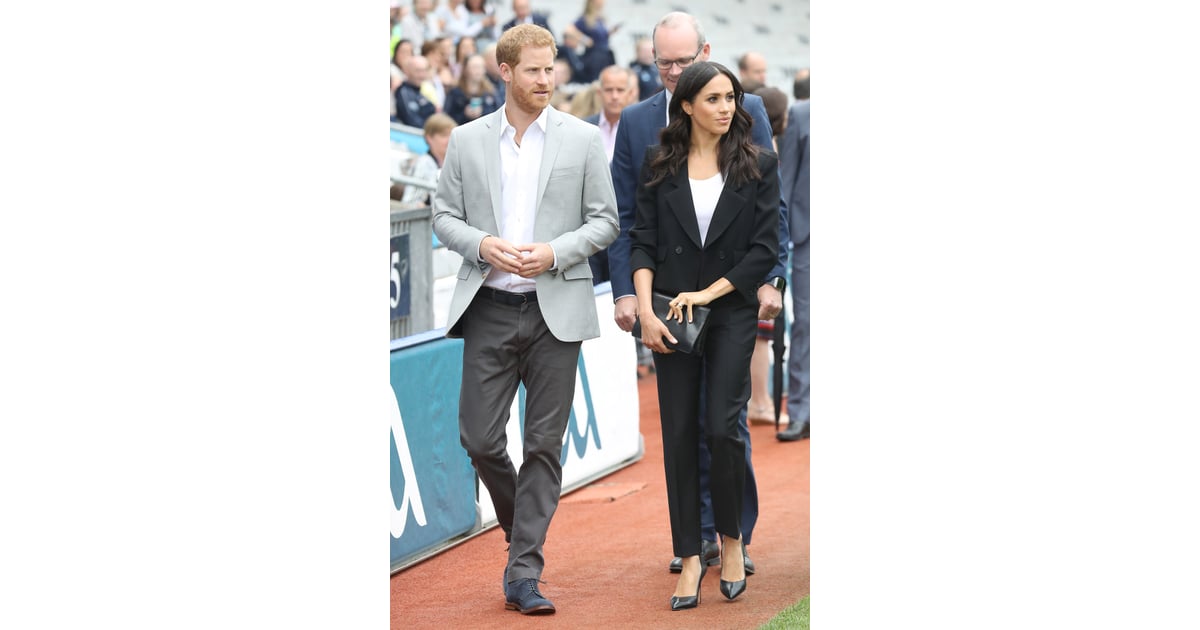meghan markle black pantsuit