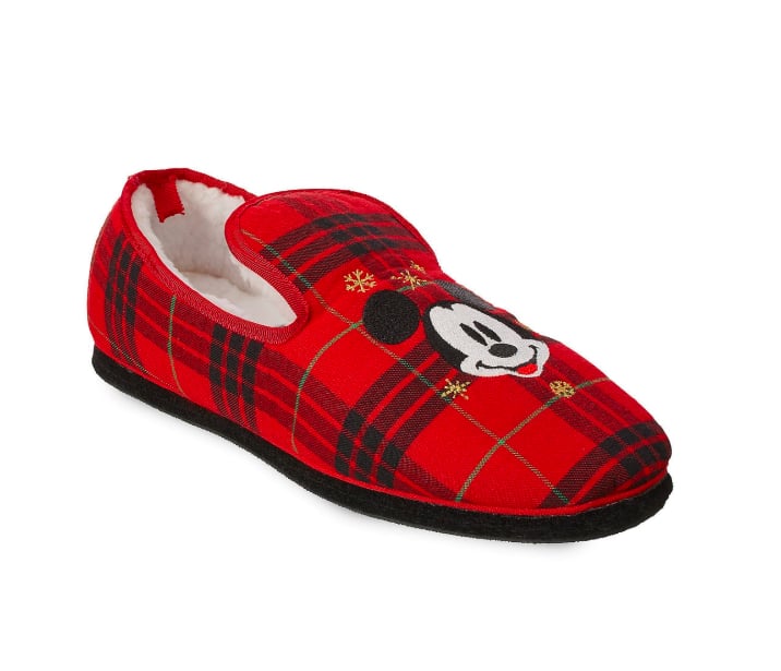 Mickey Mouse Plaid Holiday Slippers for Adults