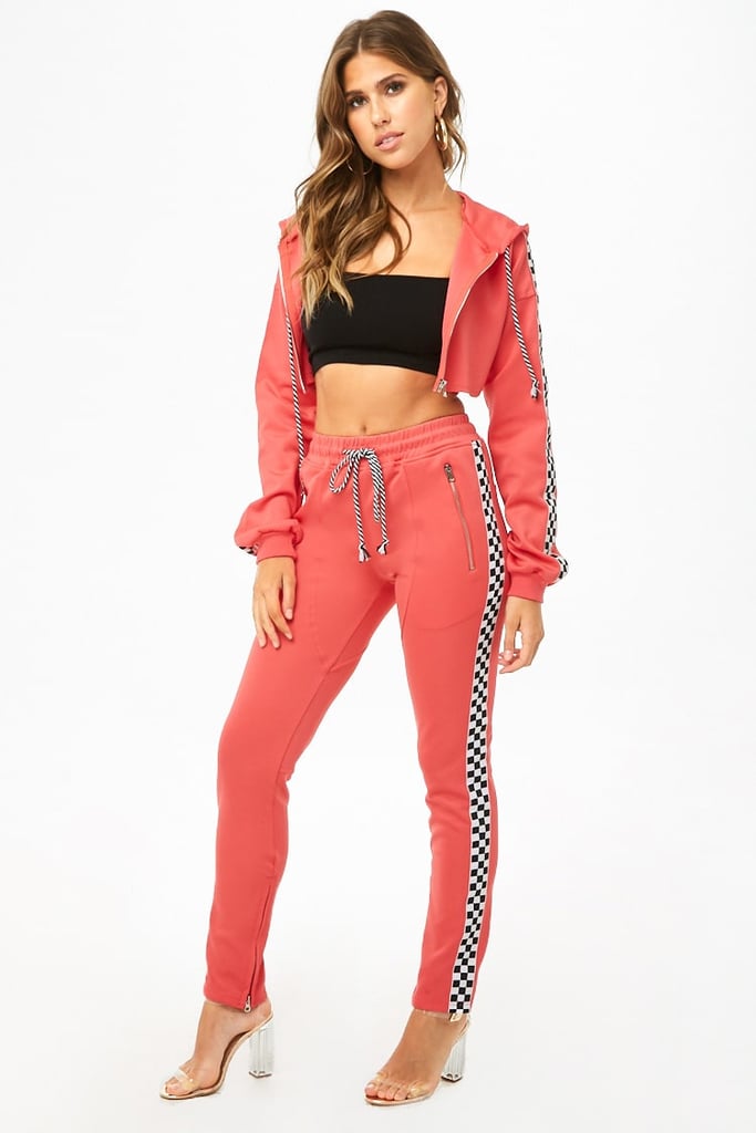 pink joggers and hoodie
