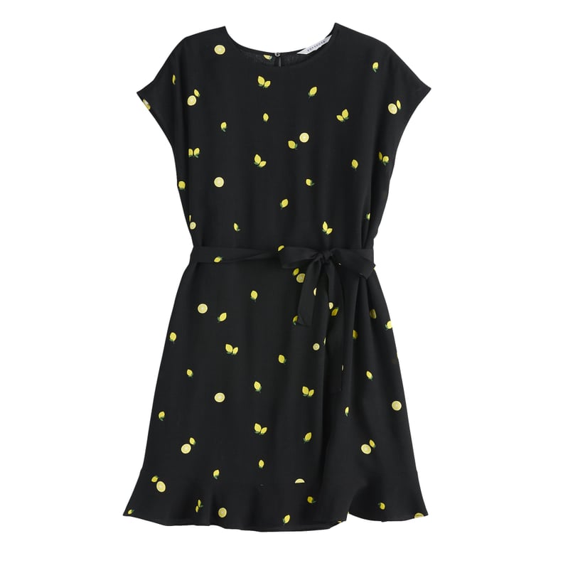 Tie Waist Dress in Jet Black Lemon Slice