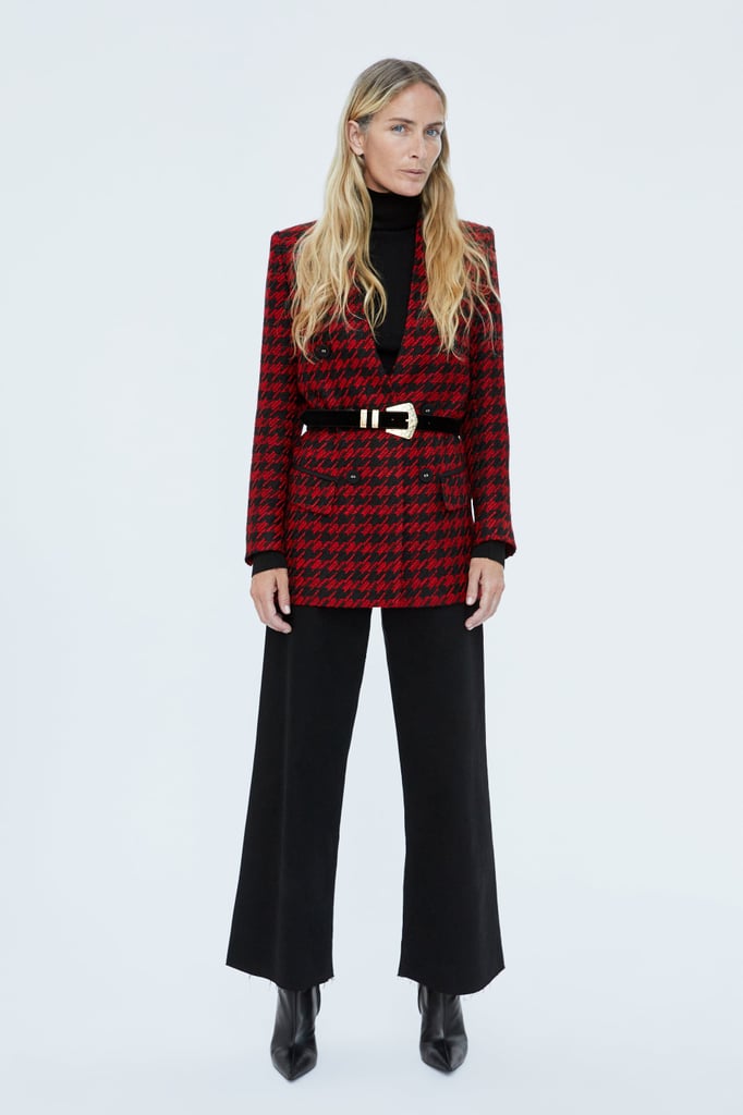 Zara Long Houndstooth Blazer Irina Shayk Red Blazer Dress With Bradley Cooper POPSUGAR